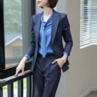 Single-breasted Blazer / Dress Pants / Fitted Skirt / Tie-neck Shirt / Set