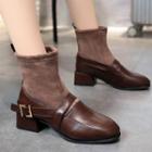 Belted Paneled Chunky-heel Short Boots