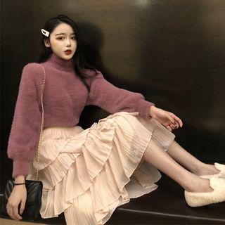 Mock Neck Sweater / Tiered Midi Skirt