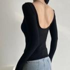 Long-sleeve Cutout-back Plain Top