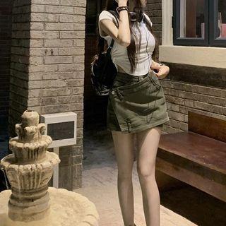Cap-sleeve Plain Top / Skort / Set
