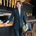 Double-breasted Blazer / V-neck Blouse / Dress Pants / Set