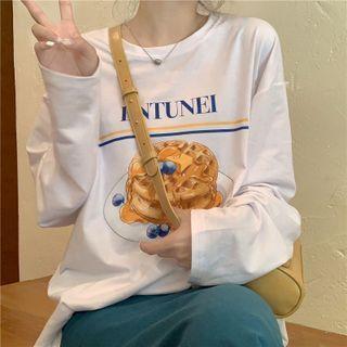 Long-sleeve Pancake Print T-shirt White - One Size