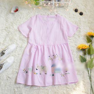 Animal Applique Striped Short-sleeve A-line Dress
