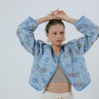 {of Vintage} Round-neck Pattern Crop Jacket