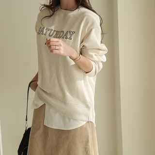 Letter-embroidered Layered-hem Sweatshirt