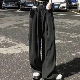 Short-sleeve Logo T-shirt / High Waist Wide Leg Pants