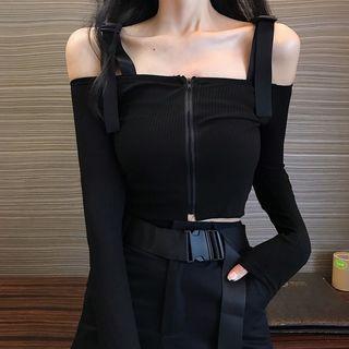 Off-shoulder Zip Crop Top / Cargo Pants With Belt