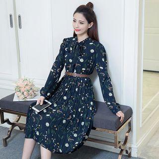 Floral Print Long Sleeve Dress With Belt