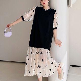Floral Panel Midi Shift Dress
