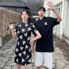 Couple Matching Short-sleeve Printed T-shirt / Dress / Shorts / Set