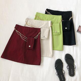 Leather A-line Skirt With Chain Bag