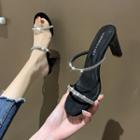 Rhinestone-strap Chunky-heel Sandals