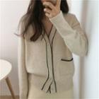 Stitched V-neck Cardigan As Shown In Figure - One Size