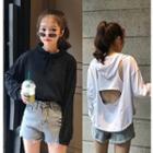 Hooded Long-sleeve Open Back T-shirt