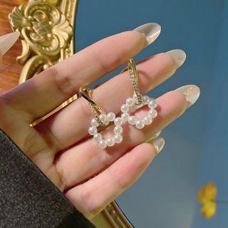 Faux Pearl Hoop Rhinestone Dangle Earring 1 Pair - S925 Silver Needle - Stud Earrings - Gold - One Size