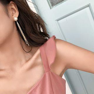 Faux Pearl And Rhinestone Tassels Earring 1 Pair - As Shown In Figure - One Size