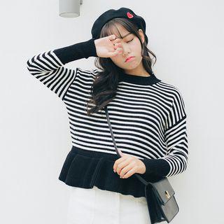 Pinstriped Ruffle Hem Sweater