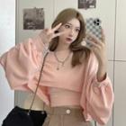 Long-sleeve Cropped Sweatshirt + Camisole Top