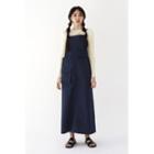 Flap-pocket Maxi Overall Dress Navy Blue - One Size