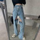 Irregular Cutout Wide-leg Jeans