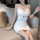 Spaghetti Strap Ruffle Drawstring Mini Sheath Dress
