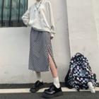 Checkered Slit-hem Midi A-line Skirt