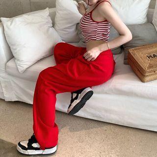Striped Cropped Camisole Top / High-waist Drawstring Pants