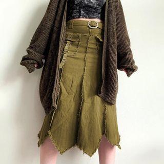 High Waist Raw Hem Skirt