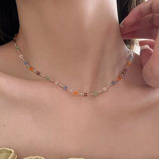 Faux Crystal Alloy Choker 1pc - Orange & Blue & Green - One Size
