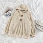 Bear Embroidered Hoodie Khaki - One Size