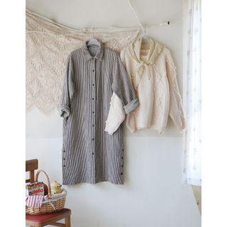 Button-trim Stripe Shirtdress