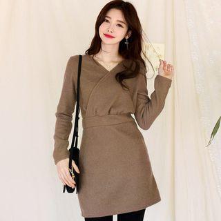 Wrap-front Brushed-fleece Mini Dress