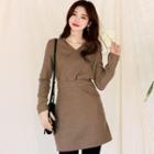 Wrap-front Brushed-fleece Mini Dress