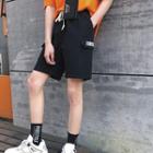 Elastic Waist Embroidered Letter Cargo Shorts