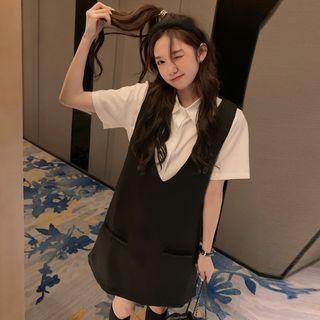 Elbow-sleeve Shirt / Sleeveless Shift Dress