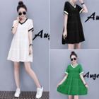 V-neck Contrast Trim A-line Dress