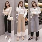 High-waist Knit Two-tone Straight-cut Pants