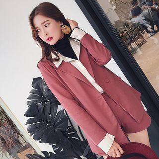 Set: Single-button Long Blazer + Plain Shorts