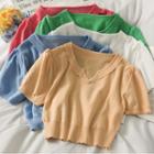 Puff-sleeve Crop Knit Top In 7 Colors