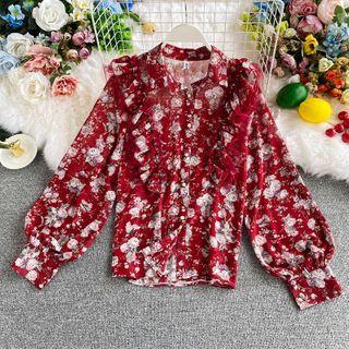 Flower Print Ruffle Shirt