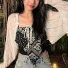 Tie-front Lace Jacket / Paisley Print Camisole Top