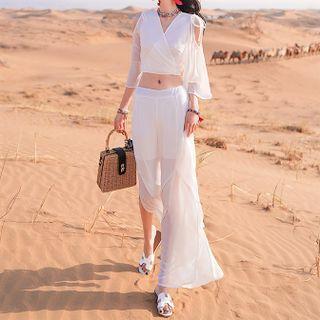Set: 3/4-sleeve Top + Cropped Wide Leg Pants