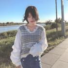 Check Mock Two-piece V-neck Sweater