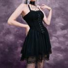 Set: Halter Camisole Top + Lace Mini A-line Skirt