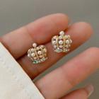 Crown Faux Pearl Rhinestone Alloy Earring 1 Pair - Gold & White - One Size