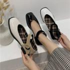 Block Heel Ankle Strap Faux Leather Shoes