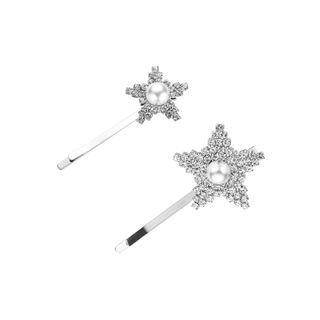 Star Rhinestone Faux Pearl Hair Pin 1 Pair - Silver - One Size