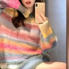Rainbow Striped Knit Sweater Pink - One Size