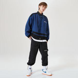 Color Block Letter Embroidered Zip Jacket